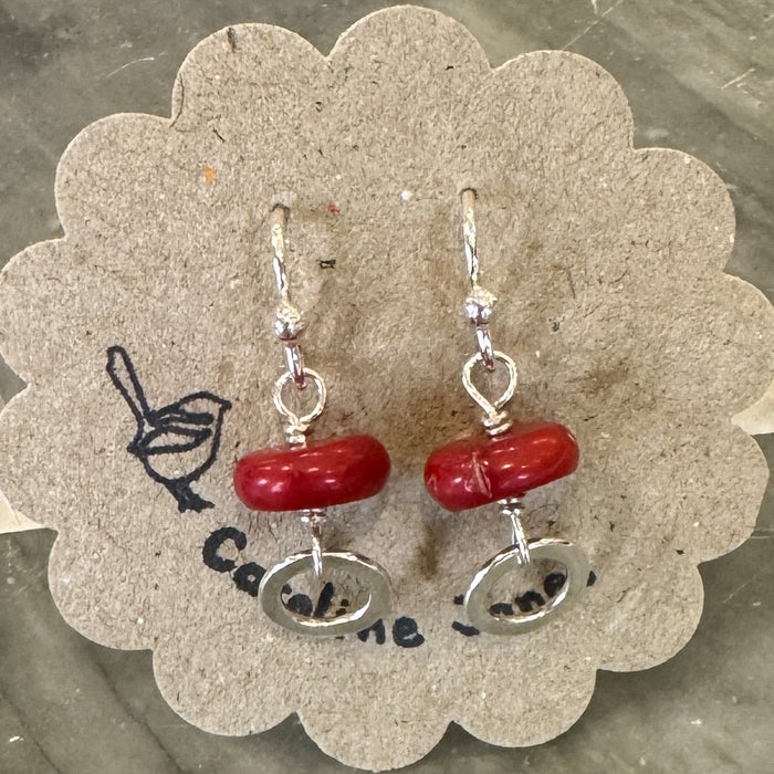 Silver circle and gem hook earrings