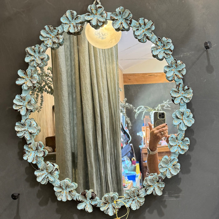 Blue floral oval mirror