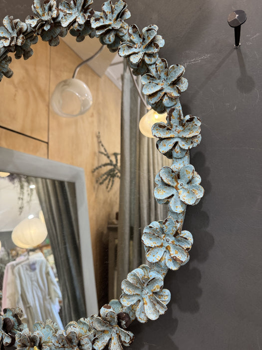 Blue floral oval mirror