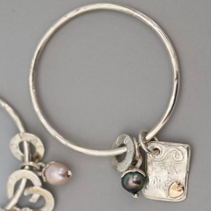 Love letter and pearl charm bangle