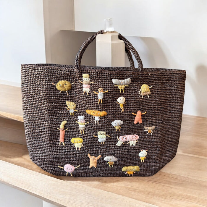 Deep chocolate toned raffia tote