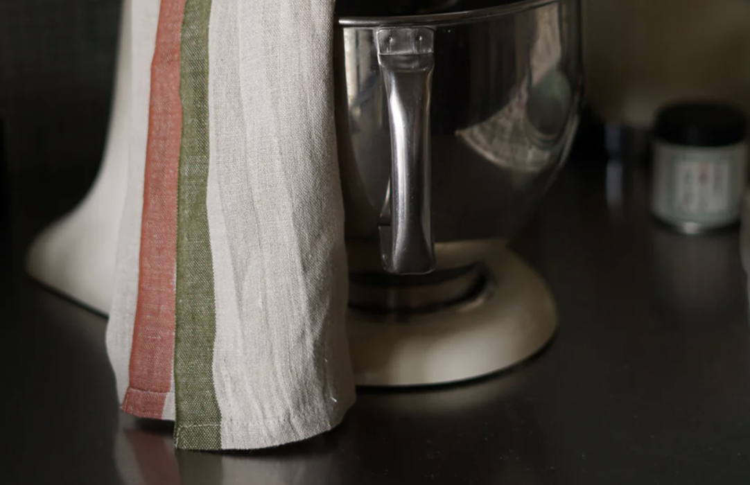 Linen striped tea towel