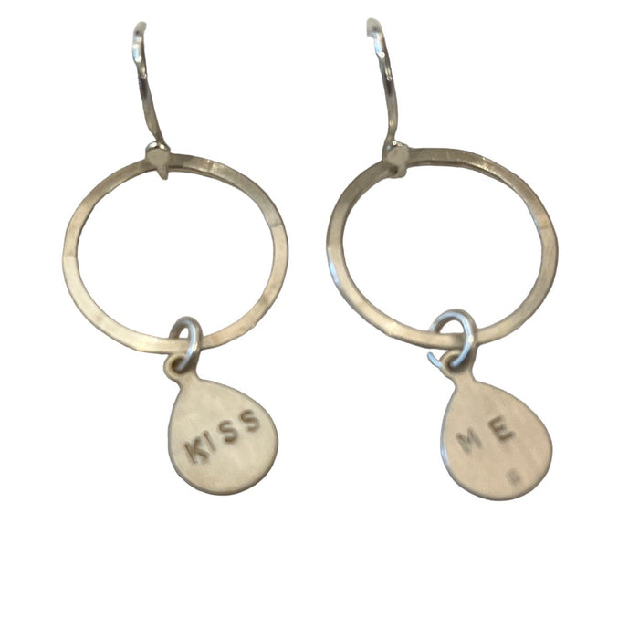 Kiss Me  silver hoop earrings